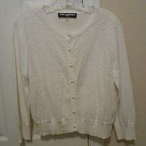 Karl Lagerfeld Eyelet-Paneled White Cardigan OFFERS WELCOME
